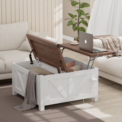 Tables basses l 35 po avec rangement caché, table basse à plateau relevable avec station de charge pour le salon