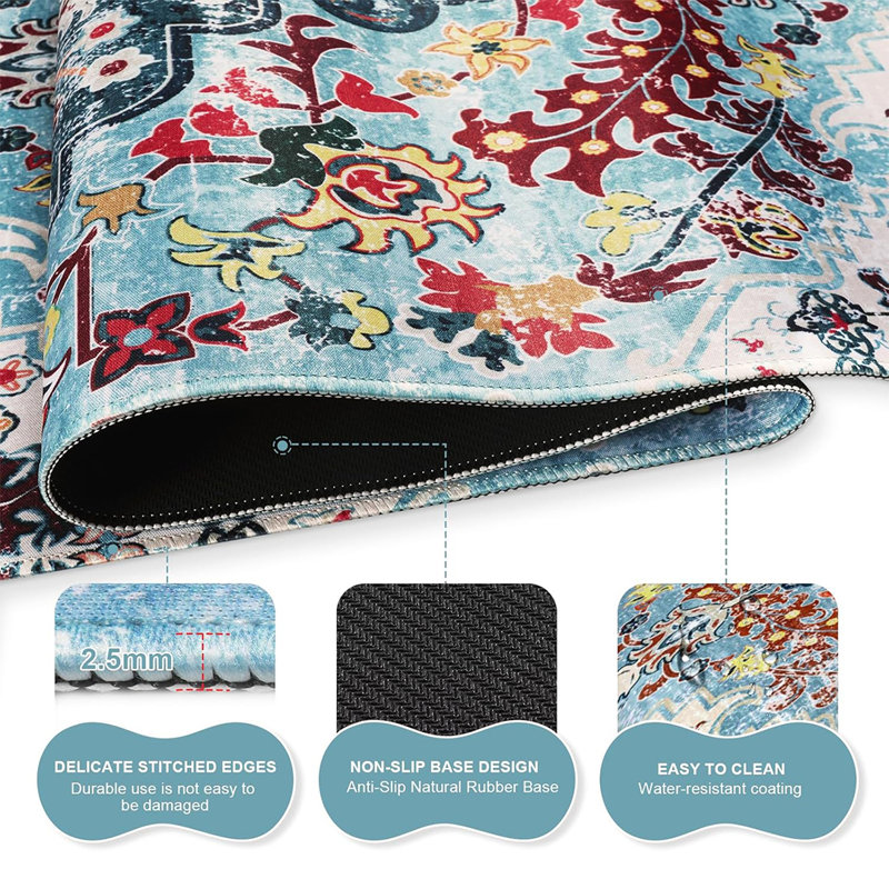 Retro Boho Floral Blue Pad Set,4 PCS Gaming Mouse Pad Set