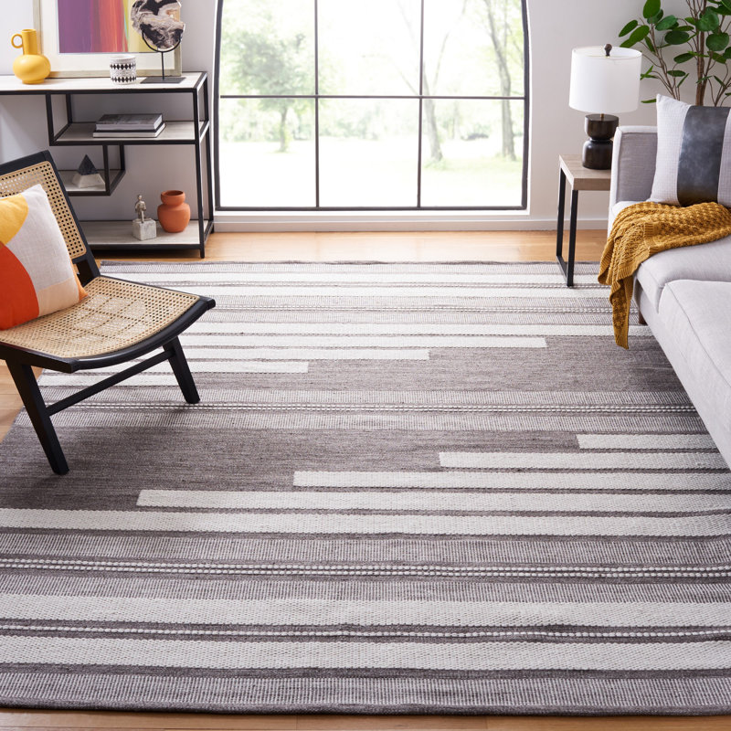 Ivory and Brown 8' x 10' Flatweave Striped Wool Rug