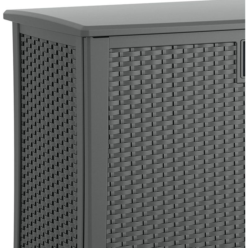 Cool Gray Lockable Wicker Plastic Outdoor 2-Door Cabinet