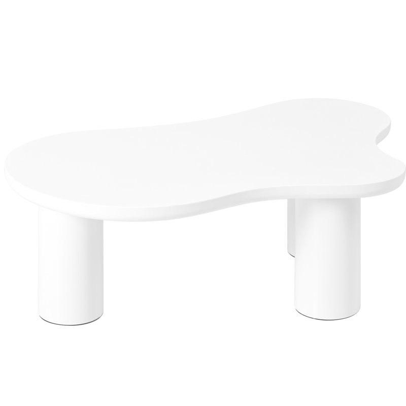 44''w X 25.9''d Cream Coffee Table, White, 1.5'' Thick Tabletop, Easy Assembly, Round Edge, Legs For Balcony Chic Cloud Table In 44''x25.9'', , Assembly Home