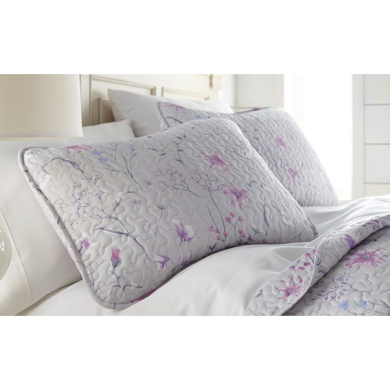 Secret Meadow Grey Full Microfiber Reversible Quilt Set