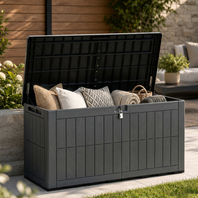 Coffre extérieur pour terrasse avec serrure, Gris, 130