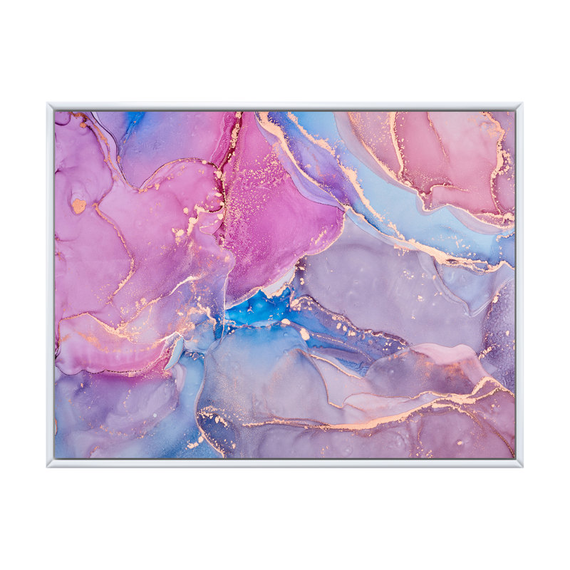Rose et bleu liquide Art I - reproduction d'art moderne sur toile, H 16 po x l 32 po, Cadre flottant blanc