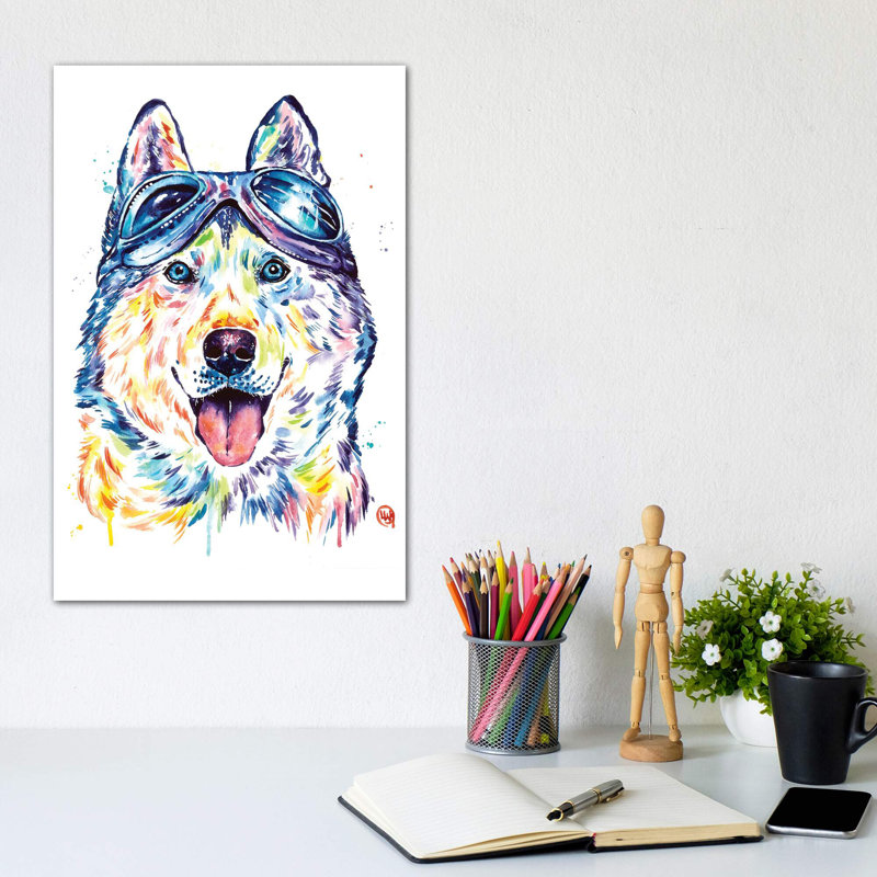 Husky Aviators par Lisa Whitehouse - impression d'art graphique, Pas de tapis, Toile tendue, H 12 po x l 8 po x P 0,75 po
