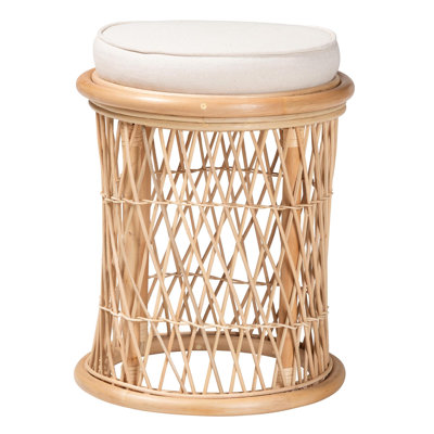 Bohemian Natural Rattan Ottoman Footstool