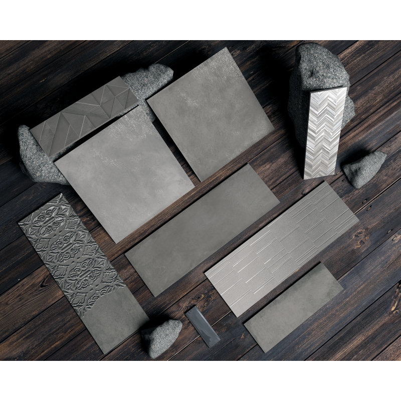16" x 48" Ceramic Patterned Tile, Carbon