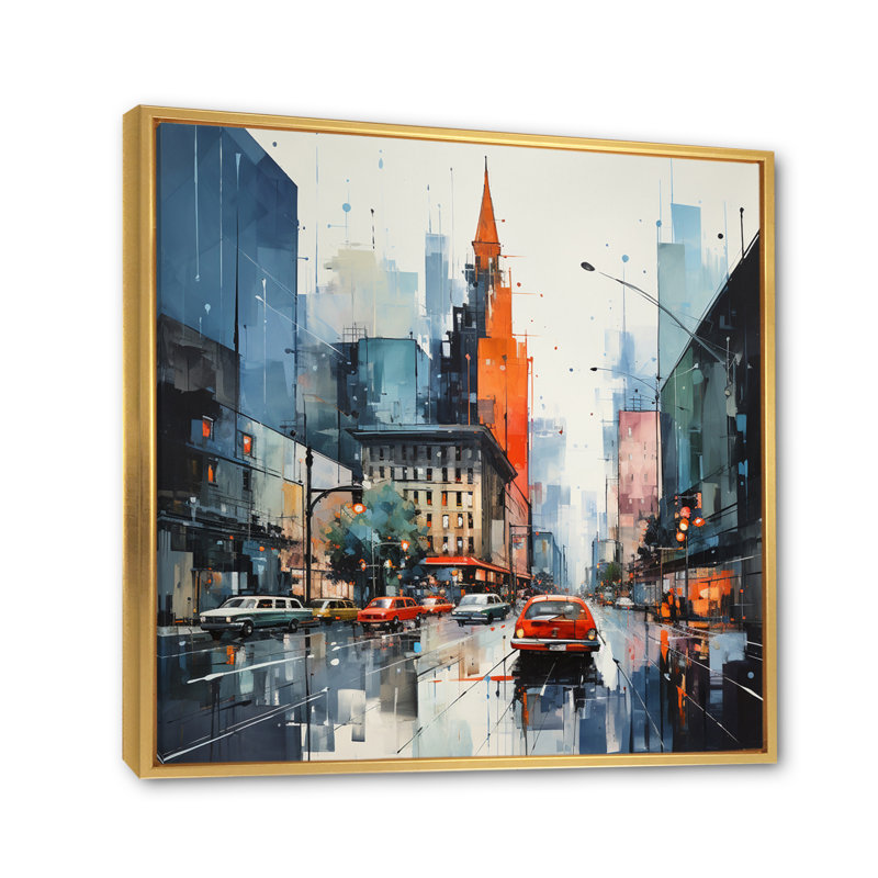 Ameela bleu gris Mid Century Mid-Century Metropolis I - Art abstrait Mid-Century, H 36 po x l 36 po x P 1,5 po