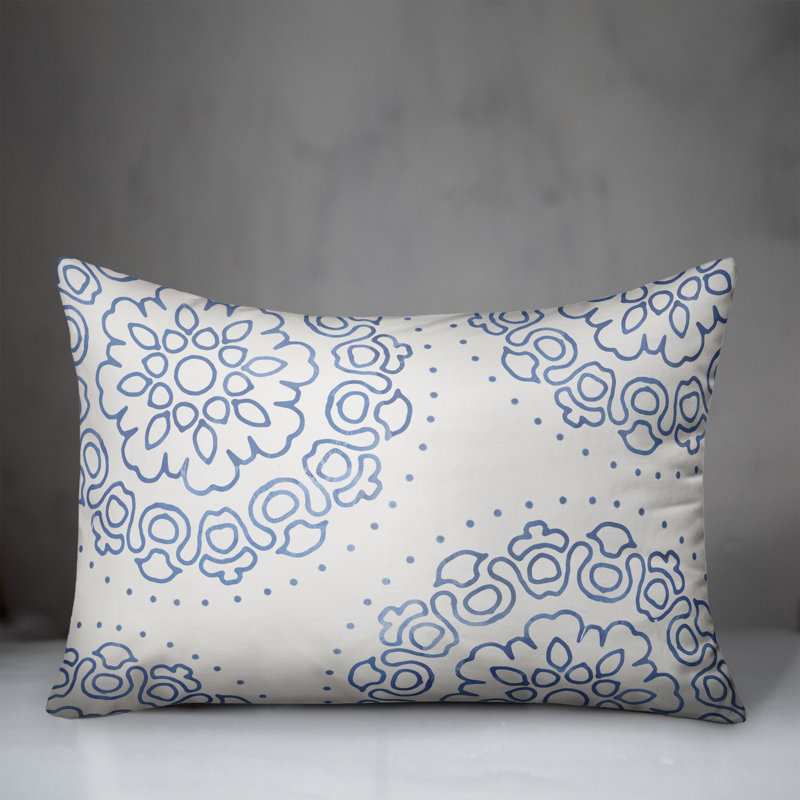 Floral Outdoor Reversible Throw Pillow, Light Blue