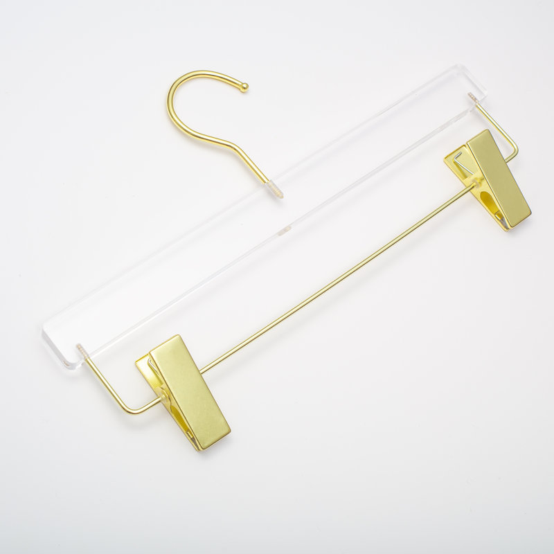 HomeCube USA 13" Acrylic Hangers with Gold Hooks & Clips - Premium Durable Skirt & Pant Hangers, 10