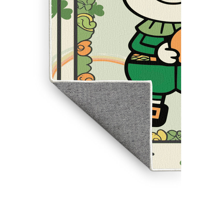 The Holiday Aisle® Washable Saint Patrick's Day Clover Leprechaun Holiday Rug, Rectangle 2' x 3'