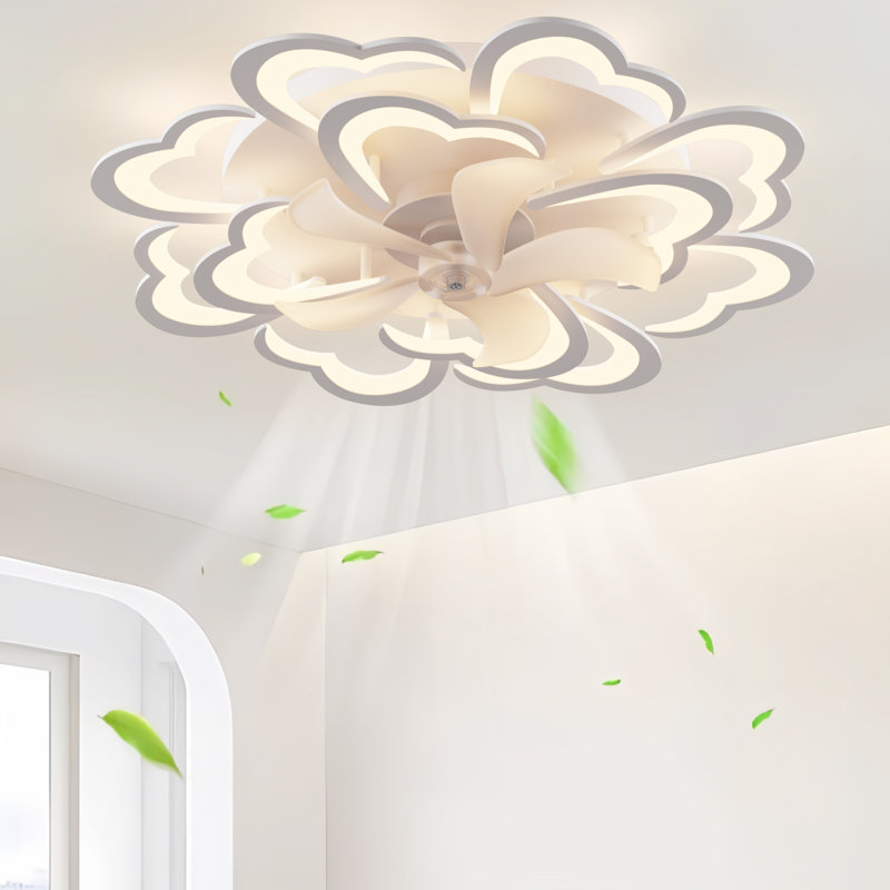 Ventilateurs de plafond en forme de fleur de 34,6 po avec lumières et ventilateurs de plafond encastrés modernes à distance avec cage et profil bas pour la cuisine de la chambre à coucher