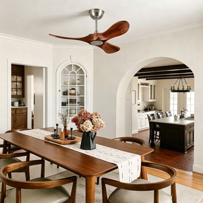 36 Inch Small Wood Ceiling Fan without Light With Wall Switch and Remote Control 6 Speed 3 Blades Walnut Outdoor Indoor Living Room Bedroom Porch Farmhouse Stain Nickel