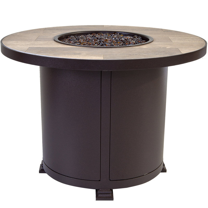 Santorini Iron Outdoor Fire Pit Table, 25" H x 36" W x 36" D, Summit Gray, Copper Creek