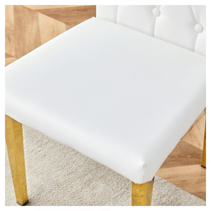 Chaises de salle à manger modernes, pieds en métal, conception sans accoudoirs avec motif de grille, 38,2 pouces, 4, Blanc