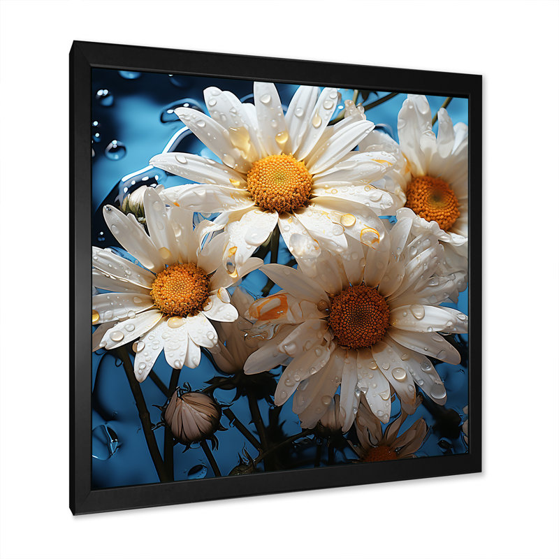 «White Daisy Bloom Elegance II», reproduction sur toile, H 36 po x l 36 po x P 1,5 po, Cadre simple noir