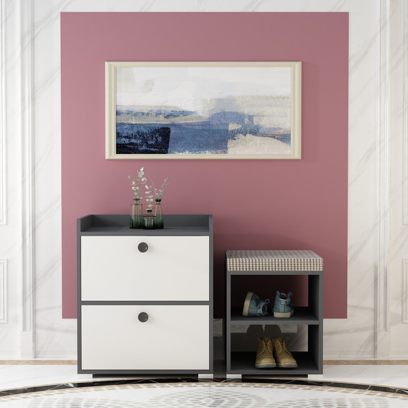 Armoire de rangement pour chaussures 4 paires, Gris anthracite / blanc
