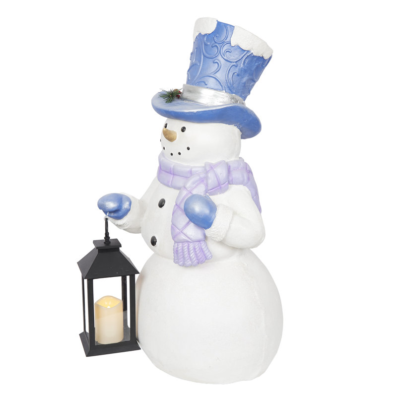 Statue de bonhomme de neige lavande tenant une lanterne avec Flash LED-SM, H 36 po x l 20 po x P 19 po