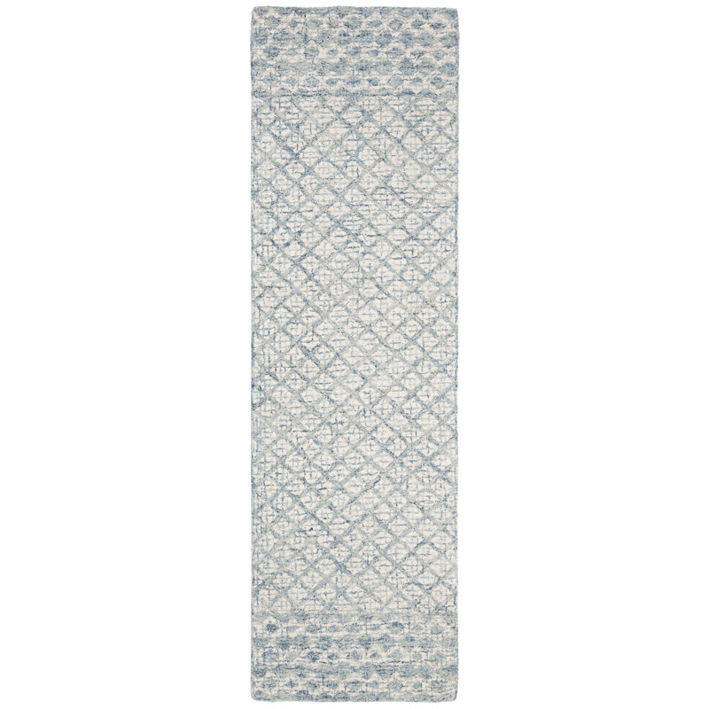 Tapis bleu en laine touffeté à la main Costin, Tapis de couloir 2 pi 3 po x 8 pi