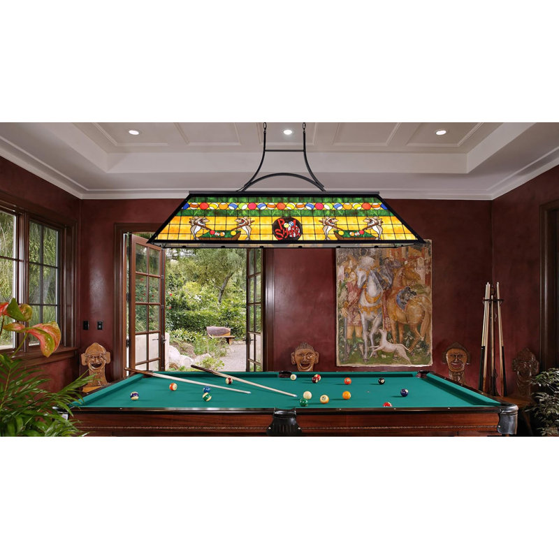 3-light Rustic Billiards Light Fixtures With Tiffany-style Shark Shade For Game Room Farmhouse Chandelier