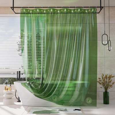 Shower Curtain Liner, 100% EVA Soft Clear Green Heavy Duty Shower Curtain and Liner 2-in-1, 72x72 Luxury Plastic Weighted Bathroom Shower Liner, 12 Rustproof Grommets & 3 Heavyweight Stones