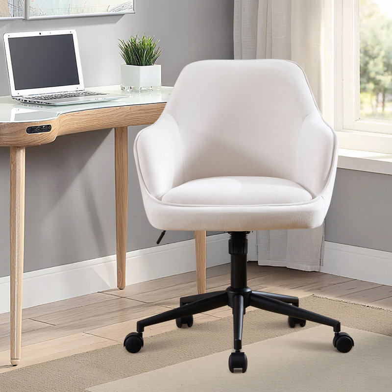 Velvet Fabric Swivel Office Chair, Beige