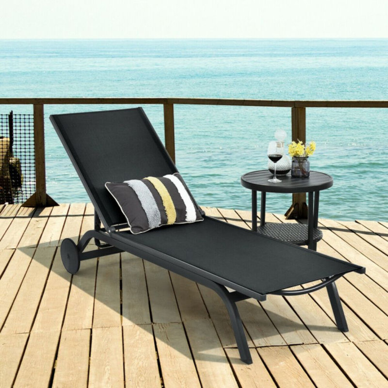 Pryer Outdoor Metal Chaise Lounge, Black