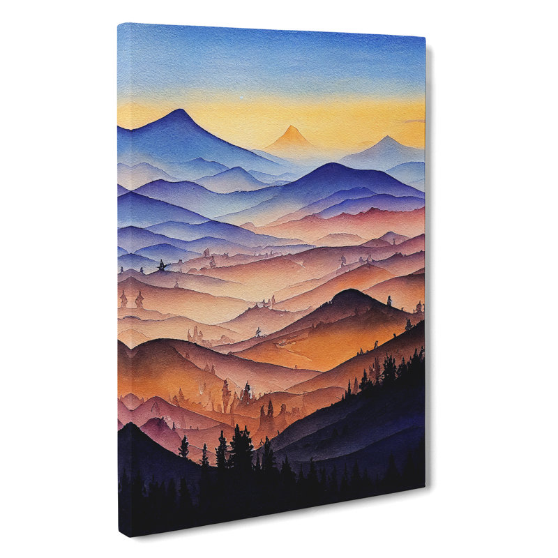 Watercolour Mountain Landscape No.4 - Wrapped Canvas, 50cm H x 35cm W x 3cm D