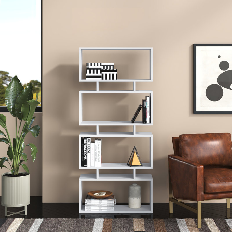 Bibliothèque géométrique H 63,4 "x l 28,35" Barzykin, Gris anthracite / blanc