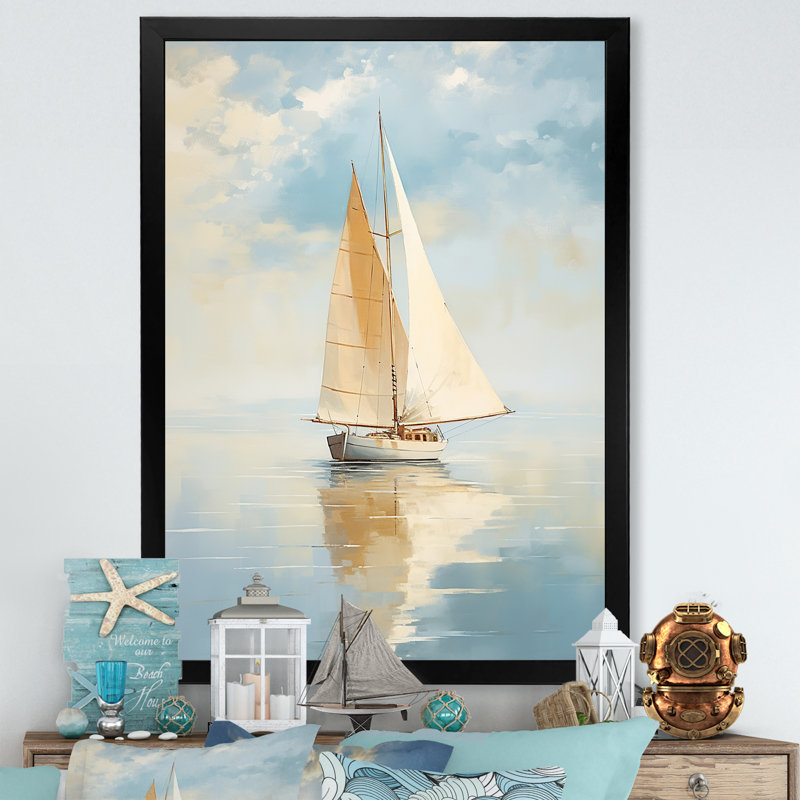 Voilier «Whispering Breezes I» - Bateau encadré, art encadré, Cadre simple noir, H 20 po x l 12 po x P 1 po