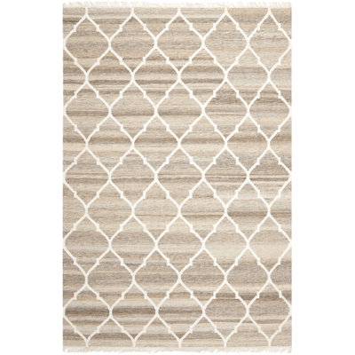 Towles Natural Hand Woven Wool/Viscose/Cotton Geometric Rug in Ivory/Light Gray