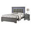 Grand lit avec similicuir gris, capitonnage à boutons carrés et lumières à DEL, tête de lit moderne pour aménagement de chambre à coucher, amélioration de l'espace