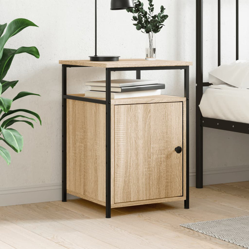 Macbean 40cm W Iron Bedside Table, Smoked Oak, Individual