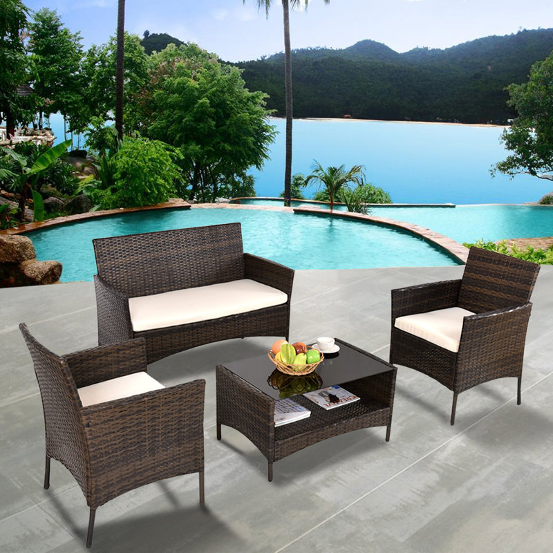 Jasmin - Person Patio Conversation Set with Cushions, White