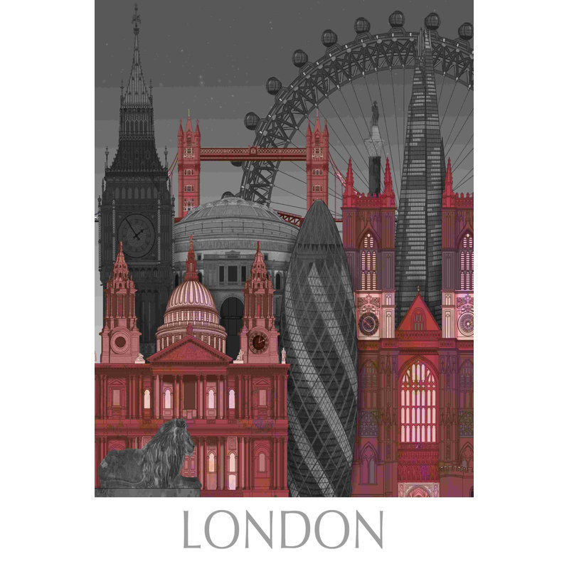 London Elevations By Night - rouge, H 18 po x l 12 po
