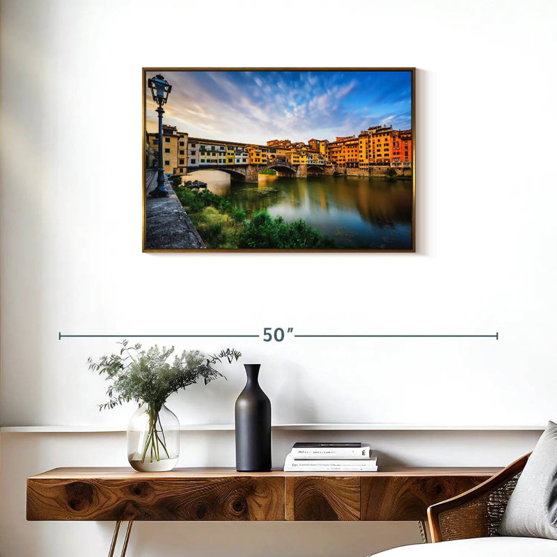 Ponte Vecchio Riverscape, Floating Frame Gold, 31" X 21"