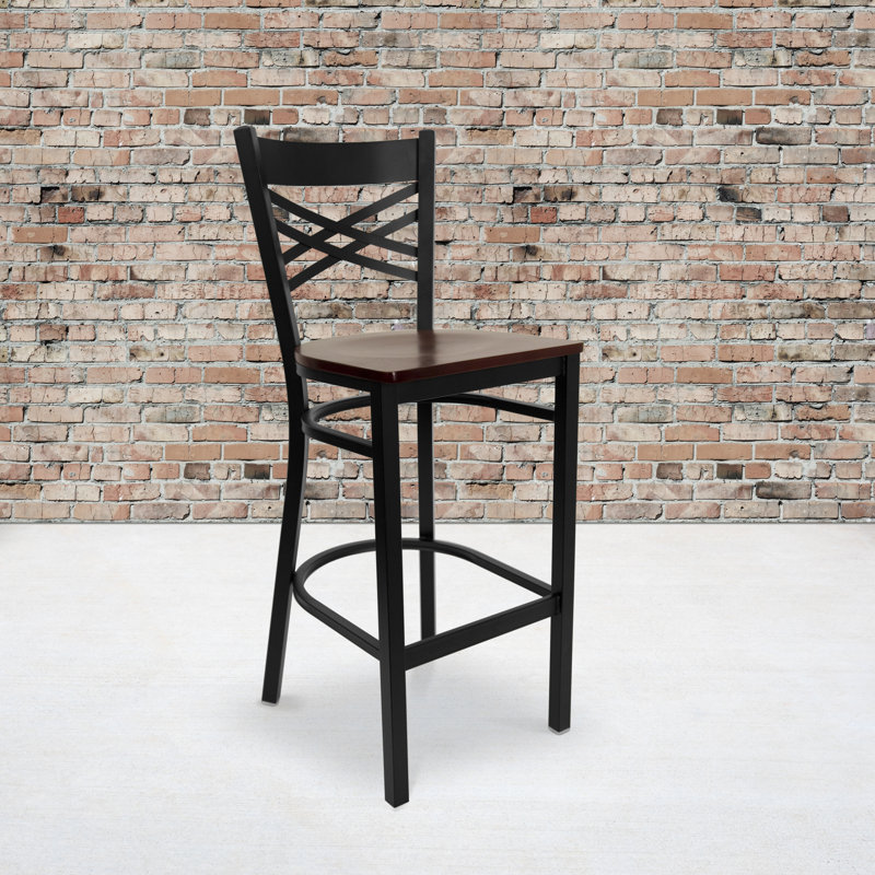 Tabouret de bar en métal Cyrille, Acajou, 2