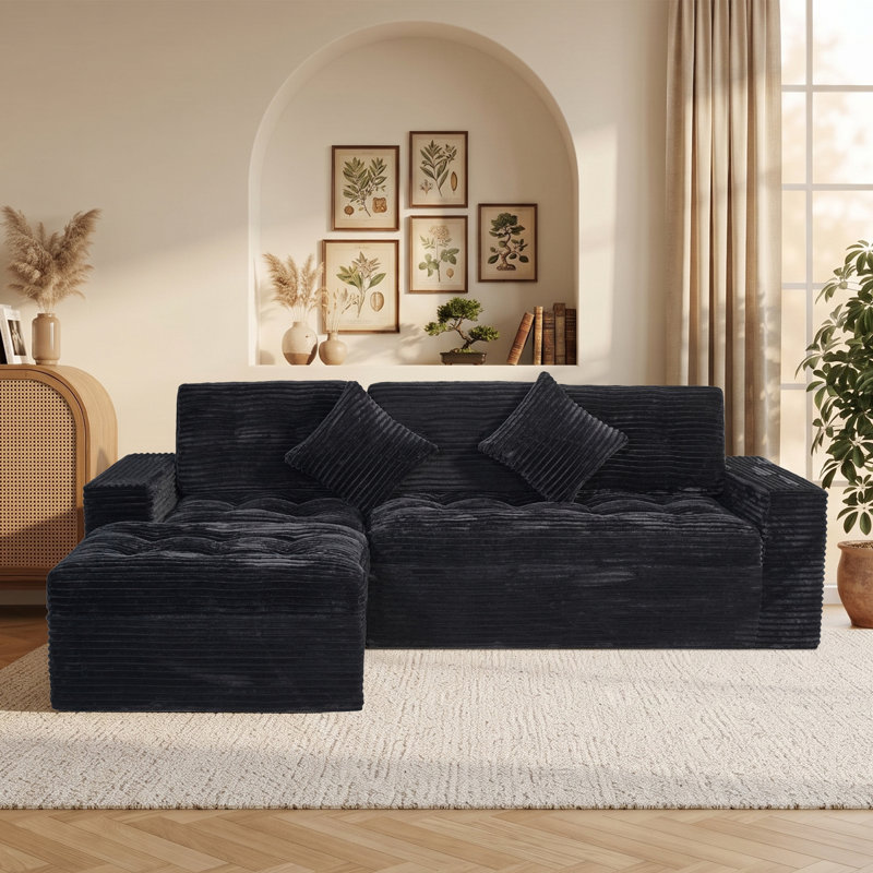Boneless 105" Cloud Sectional Sofa with Ottoman, Modular L Shaped Couch with Layered Cushion,No Assembly Required, Black