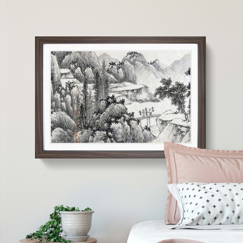 Landscape Vol.2 by Shen Zhou - Picture Frame Painting Print, Walnut Framed, 36cm H x 48cm W x 2cm D