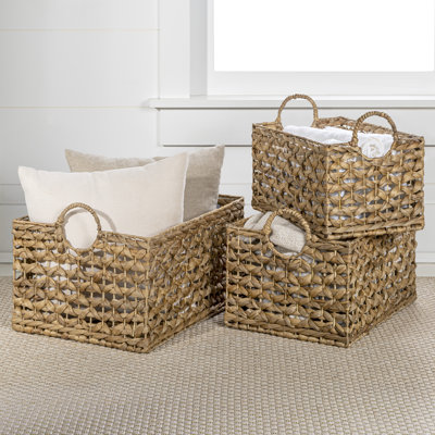 Paniers de rangement rectangulaires en jacinthe tissée avec poignées Burruss Bohemian Cottage (ensemble de 3)