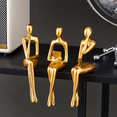 Statue dorée décorations pour le salon, tablette décorative, bibliothèque moderne, figurines, bureau, sculpture, décoration de table, 3 pièces