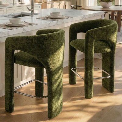 24.5" Modern Upholstered Counter Height Bar Stools Set Of 2 With Silver Footrest For Kitchen Island