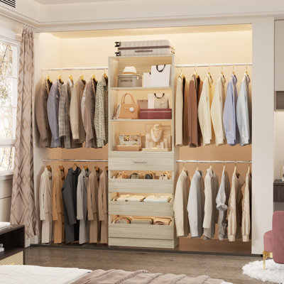 4-9Ft Closet Organizer With 4 Wooden Drawers And 4 Rods