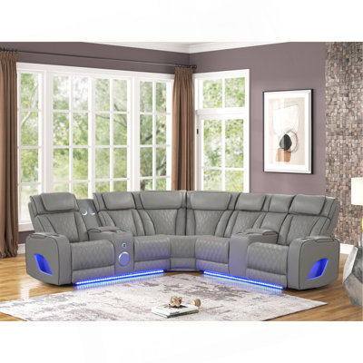 Fortuner Modern Style Power Recliner Sectional With Bluetooth Speaker And LED Made With Wood & Metal, Massage Function Included