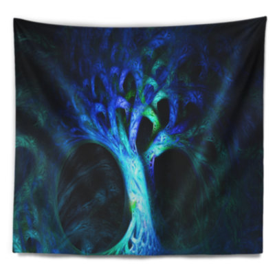 Tapisserie abstraite arbre magique bleu psychédélique