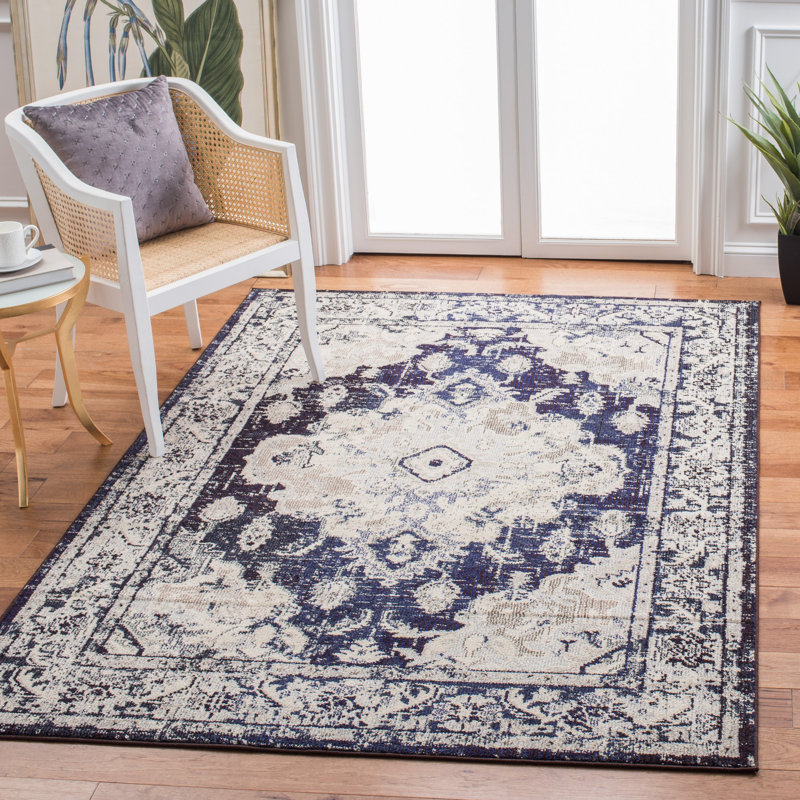 Almyra Oriental Area Rug, Rectangle 8' x 10', Ivory/Navy