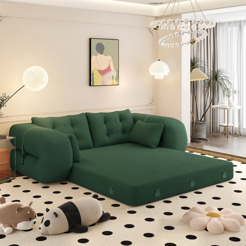 Canapé-lit pliable polyvalent avec rembourrage en mousse moelleuse pour diverses pièces, Vert