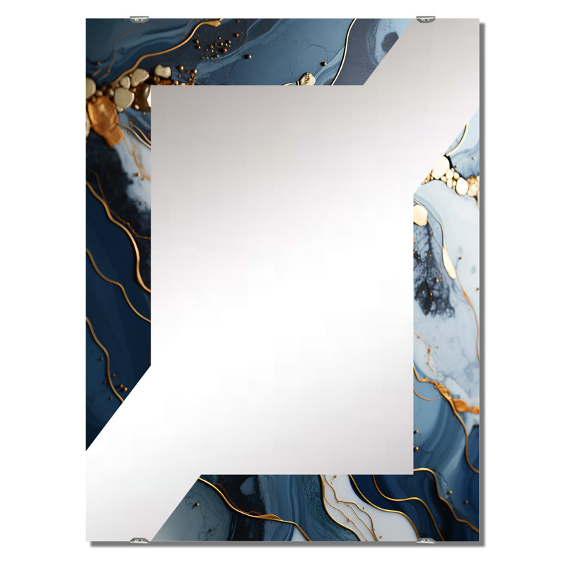 Gold Blue Geode Art Wall Mirror, Abstract Liquid Ink Modern - Gold And Blue Geode Art II, 40" x 30"