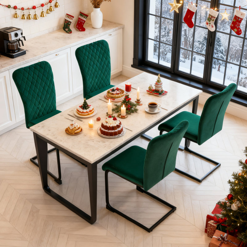 Culain Modern Upholstered Velvet Armless Dining Chair, Green, 4