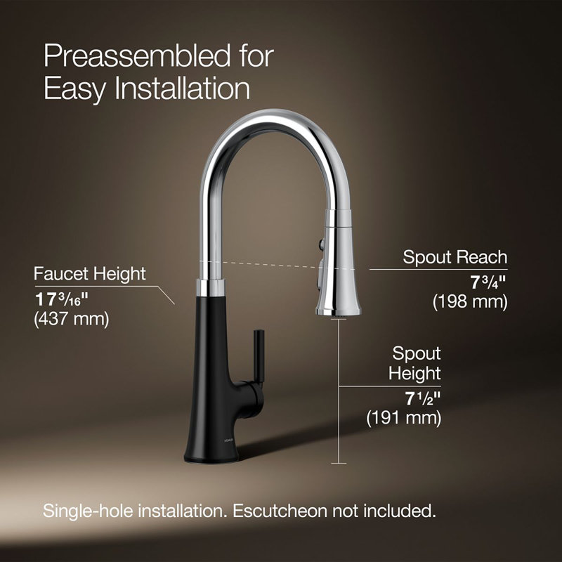 Tone Single Handle Pull Down Kitchen Sink Faucet with Three-Function Pull Down Sprayer, Polished Chrome/Matte Black